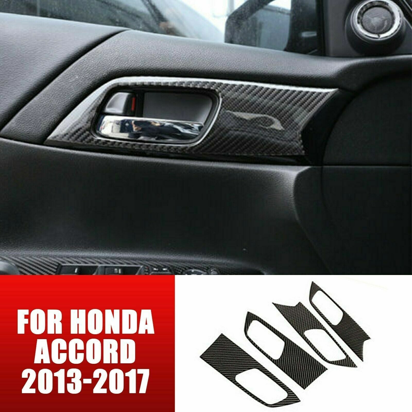 for Honda Accord 2013-17 Real Carbon Fiber Interior Door Handle Cover Trim Kit