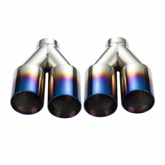 Pair 60mm ID Universal Polished Car Dual Exhaust Tips 3 OD 76mm Tail Pipe Blue