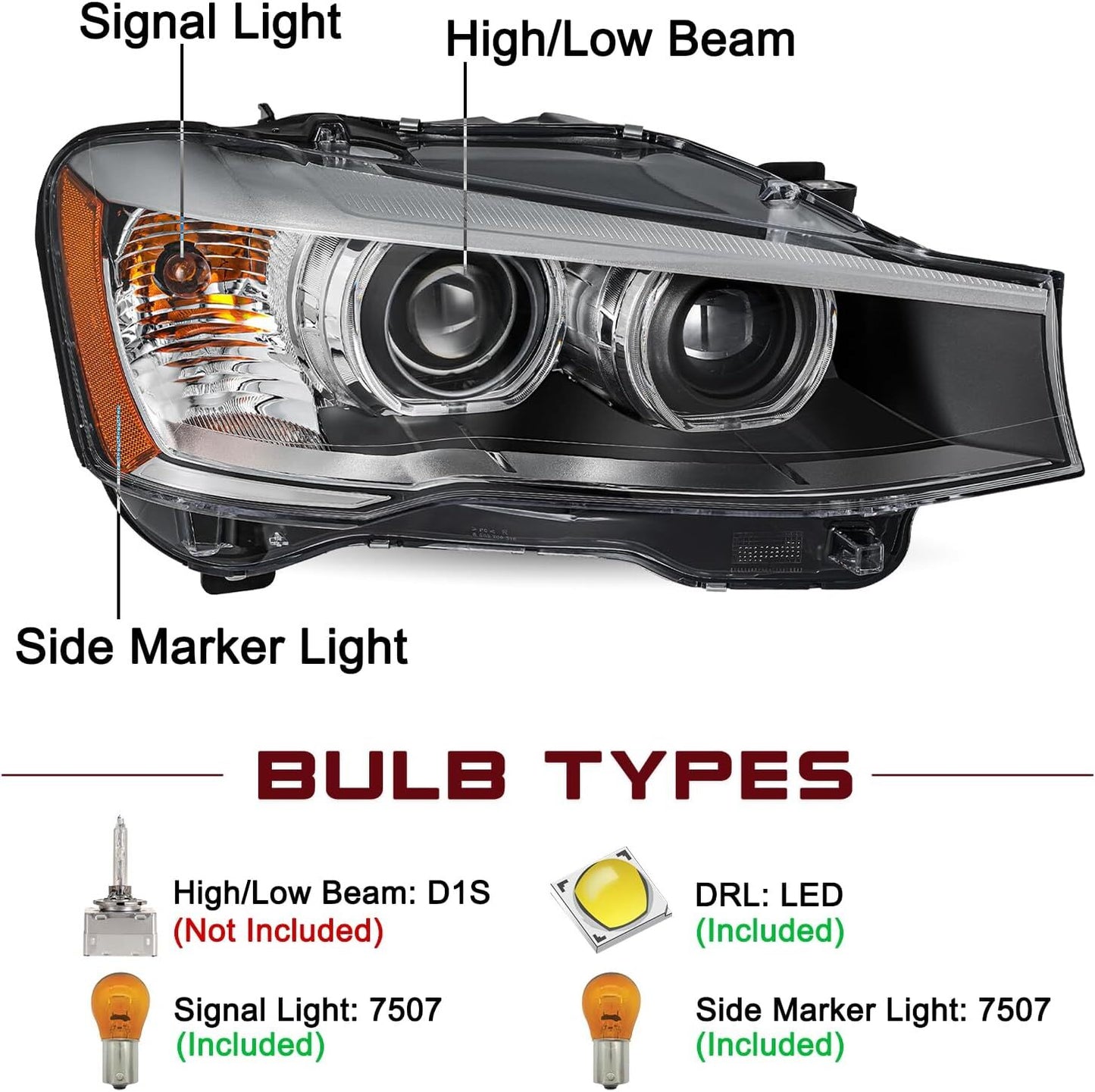 For 2015-2017 for BMW X3/X4 HID w/o AFS LED DRL Projector Headlight Left Right Set