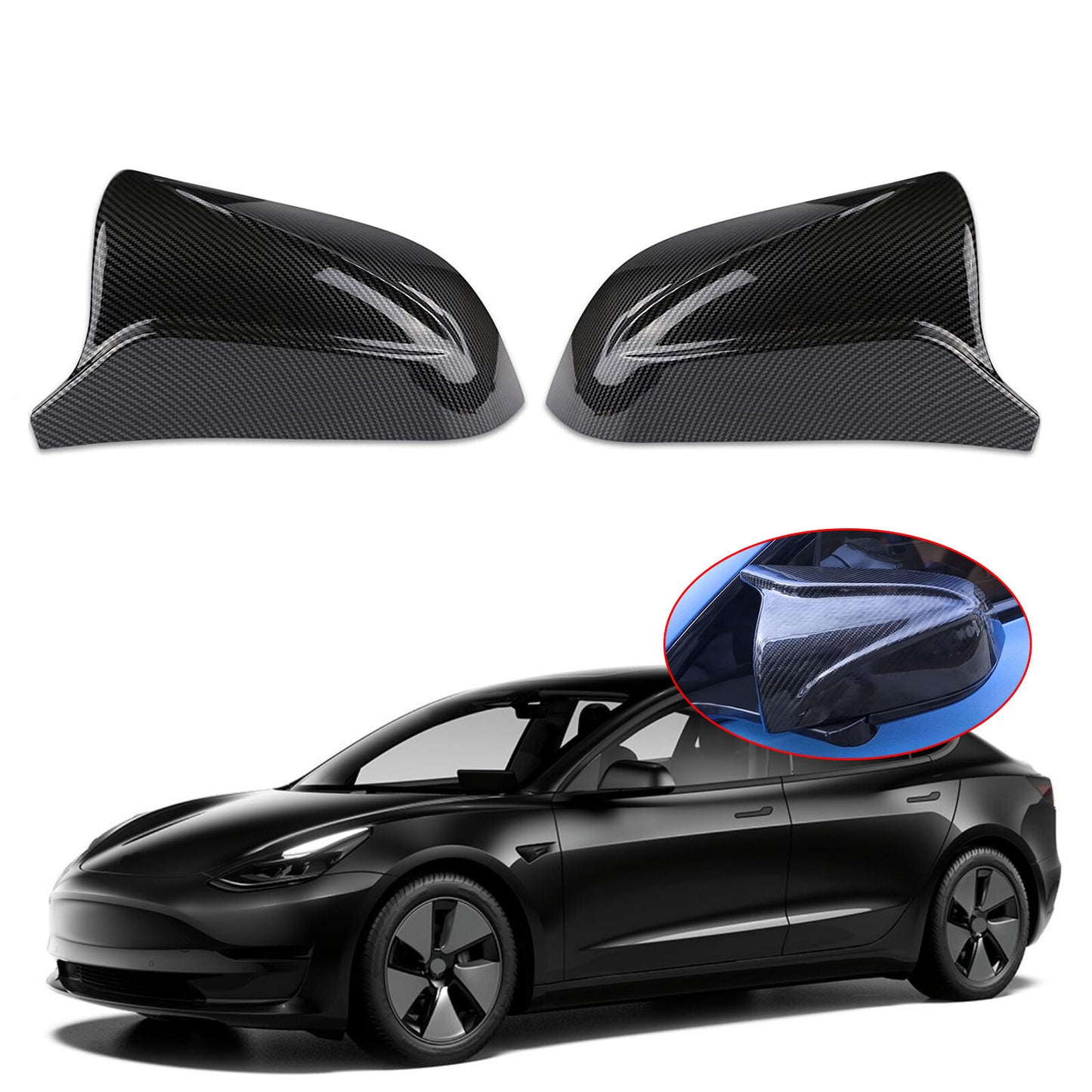 Two carbon fiber side mirror covers for Tesla Model 3 (17-20)
