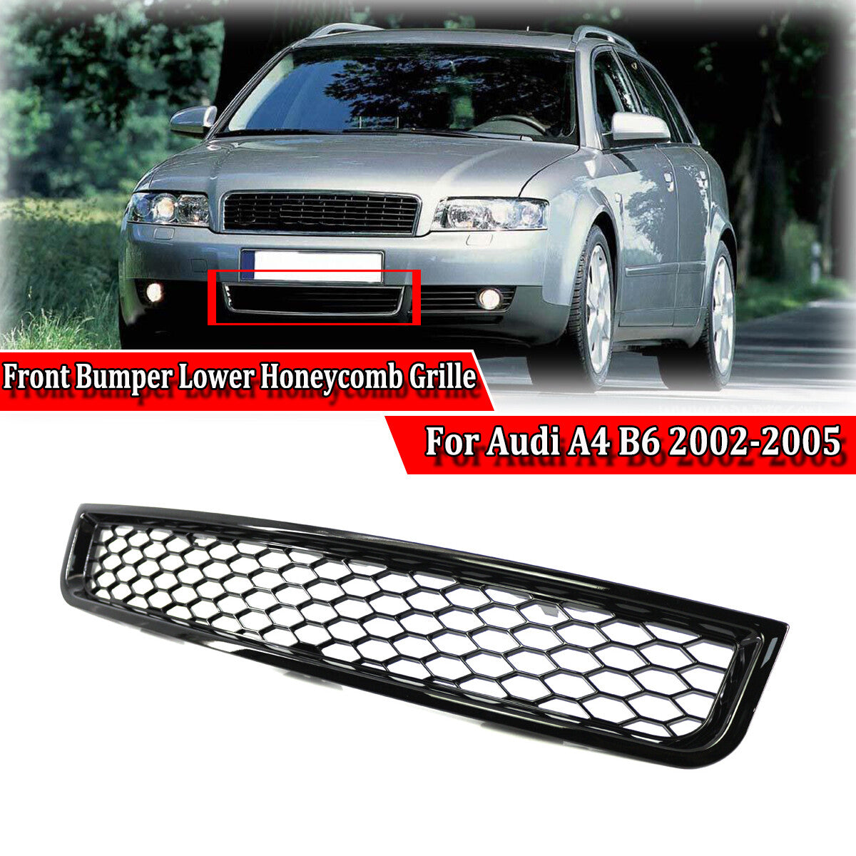 Front bumper lower grille center cap trim cap for 2002-2005 for Audi A4 B6, black.