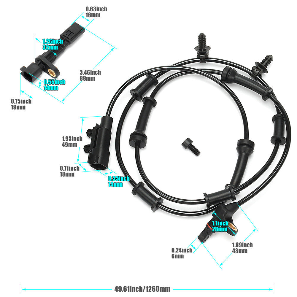 Four front, rear, and left ABS wheel speed sensors suitable for Jeep for Wrangler 3.6/3.8L (07-14)