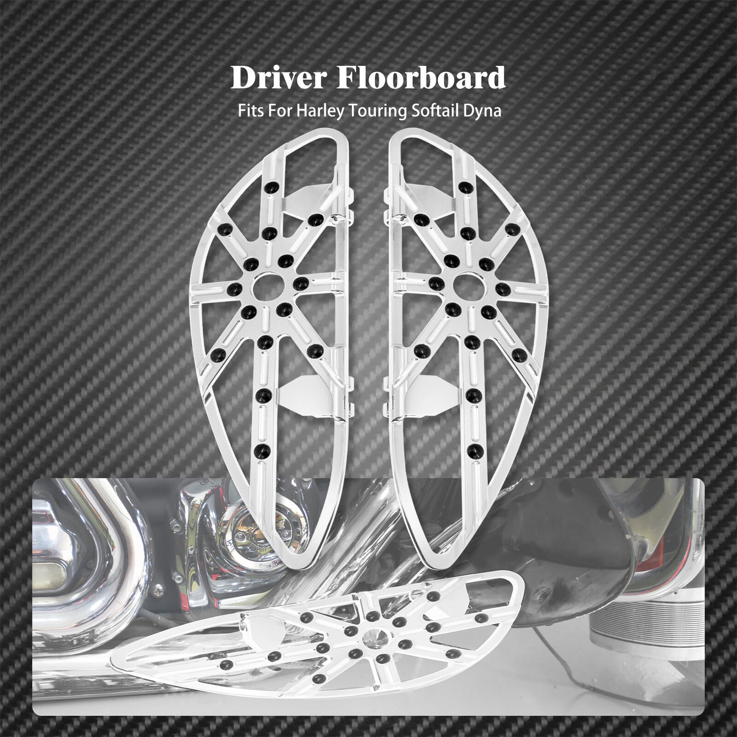 Chrome CNC Hollow Driver Floorboards Foot Peg Fit for Harley Touring 2022 Dyna