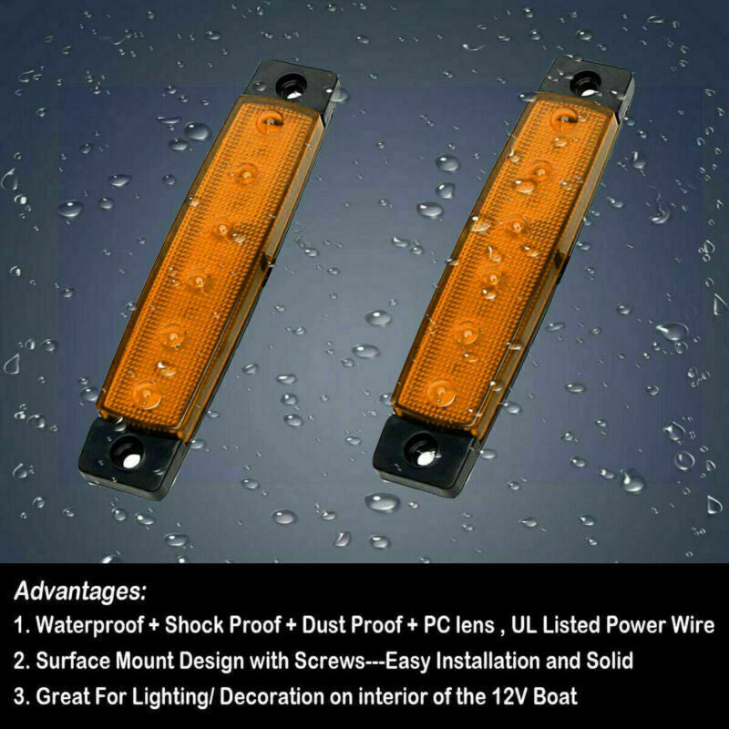 30x Amber Marine Boat 6LED Cabin Deck Courtesy Light Stern Car Side Marker Light