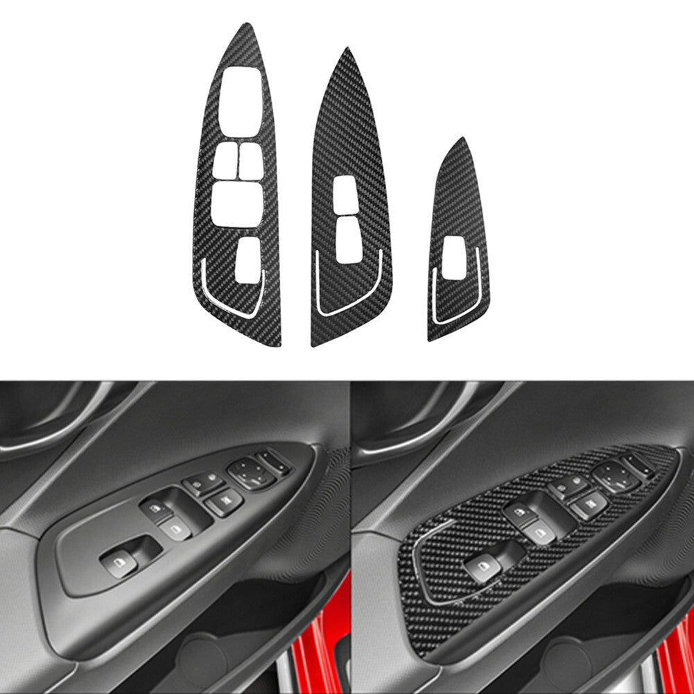 3-Piece Carbon Fiber Door Control Switch Decorative Cover for Modern for Veloster JS 2019-22