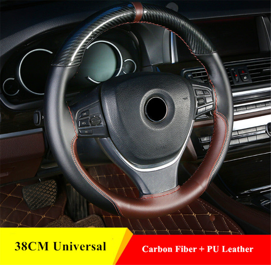 Leather DIY Car Steering Wheel Cover Anti-slip For 15/38 cm Dia Black/Coffee
