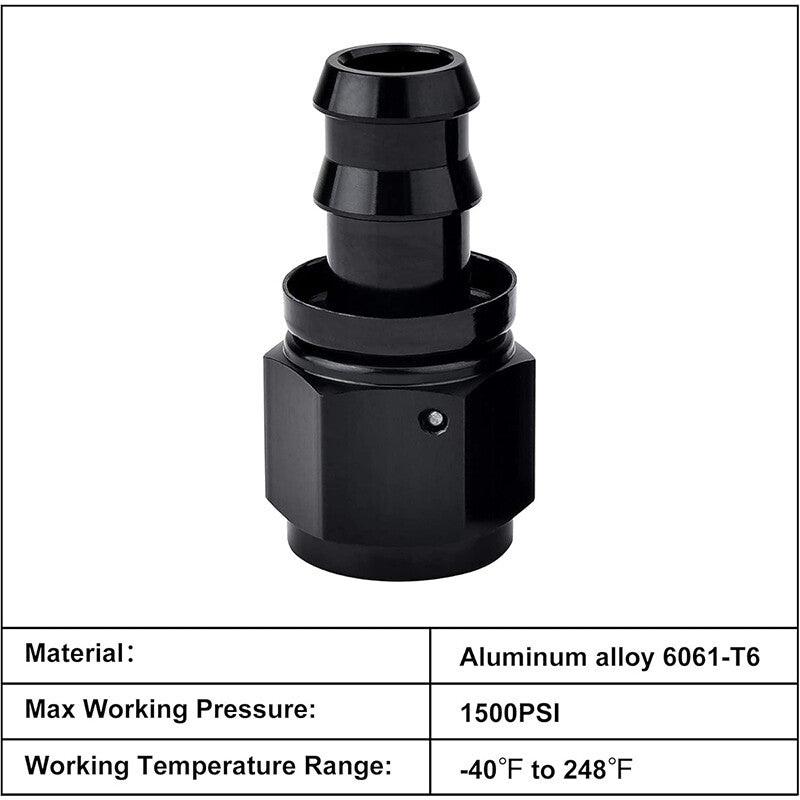 10AN AN10 Straight Push-On Hose End fittings/Adapters Push Lock Barb Black