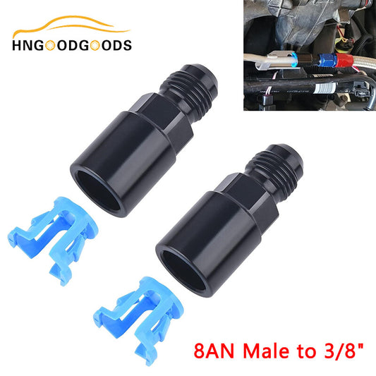 2-Piece Set of 8AN Male Horn to 3/8 inch Quick Disconnect Female Push-Type EFI Fuel Rail Accessories