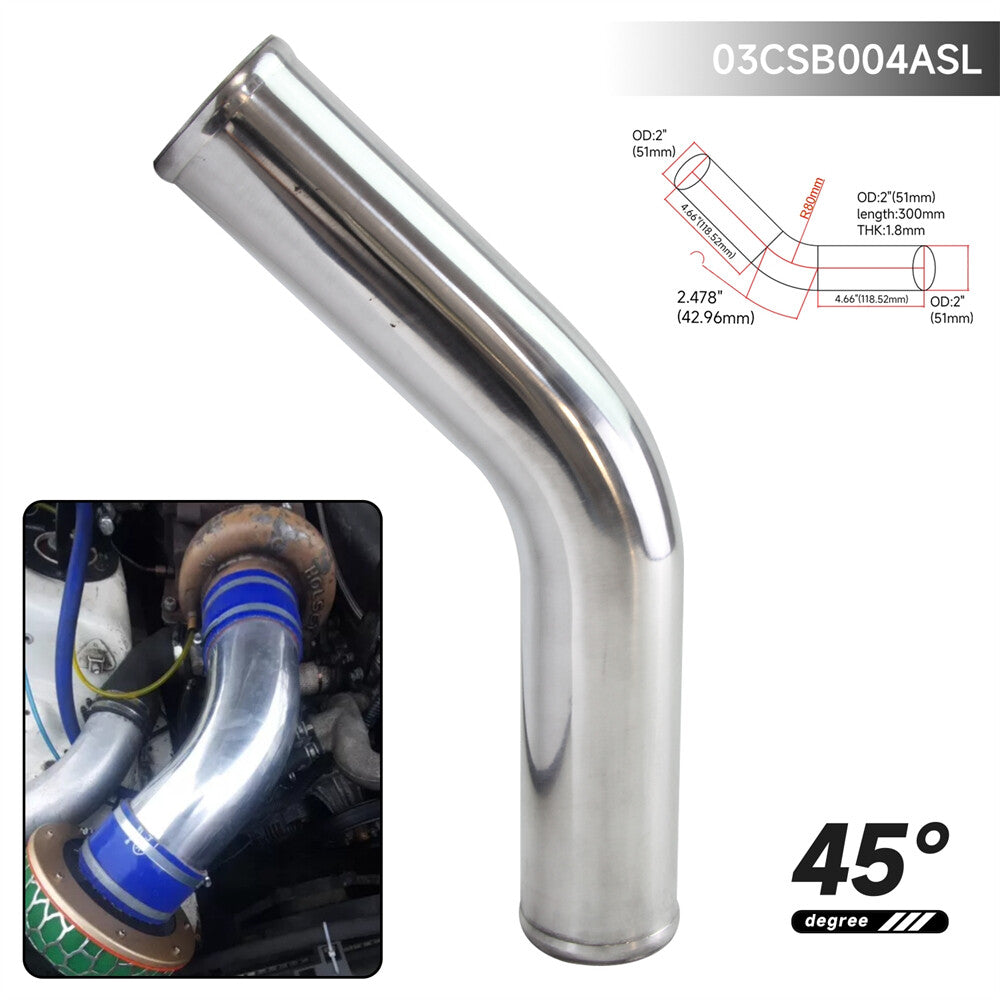 45 Degree 51mm 2.0 inch Aluminum Intercooler Intake Pipe Piping Tube Hose