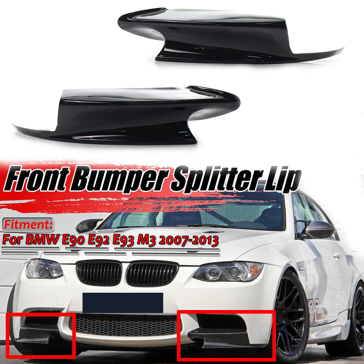 2-Piece Gloss Black Front Engine Lip Splitter for 2008-2013 for BMW E90 E92 M3