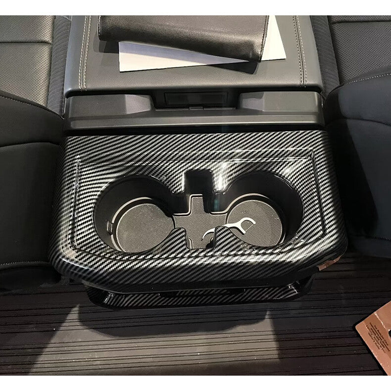 for Ford F150 2021-2023 Carbon Fiber Armrest Box Rear Cup Holder Trim Cover