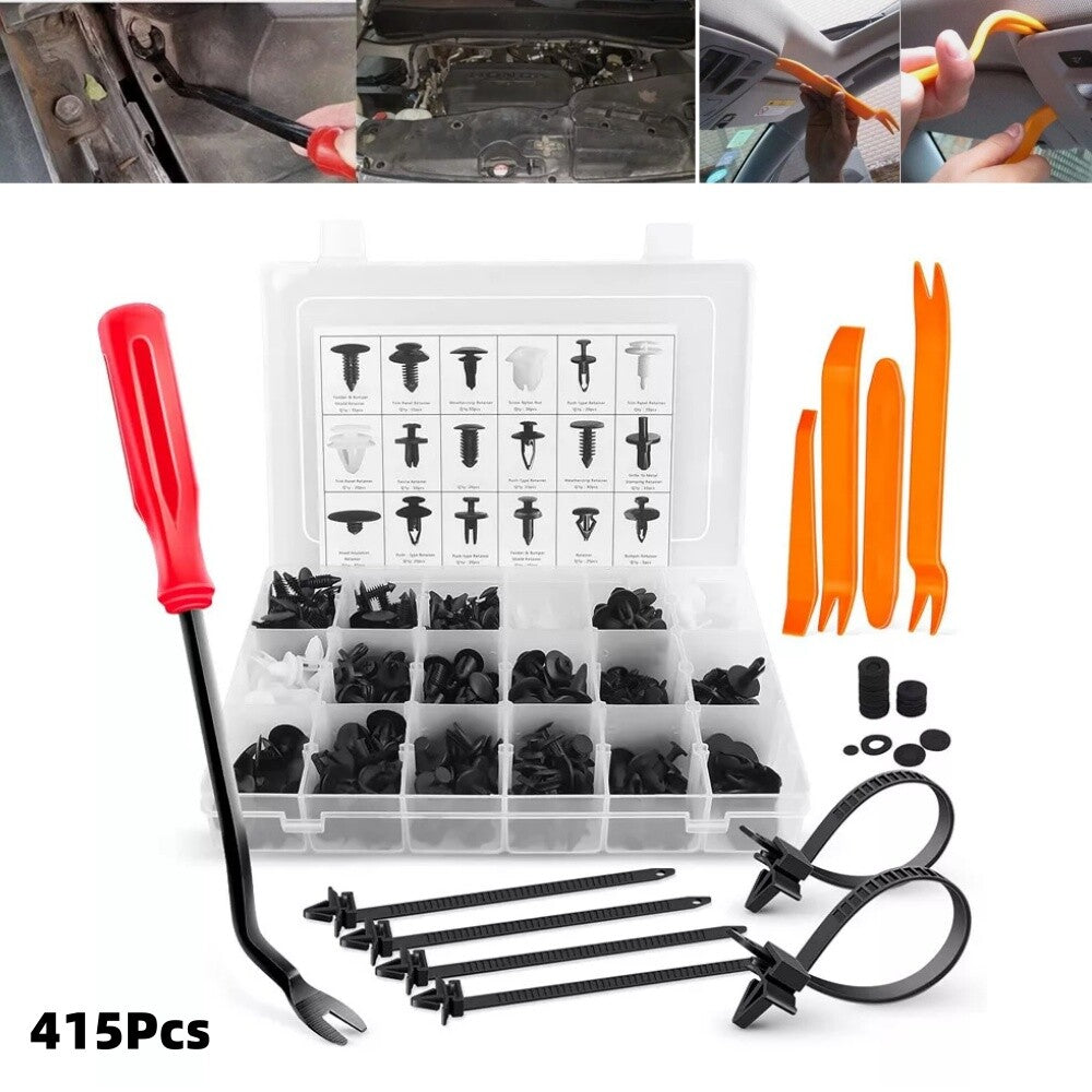415Pcs Car Body Plastic Trim Retainer Fastener Clips Push Pin Fender Bumper Tool