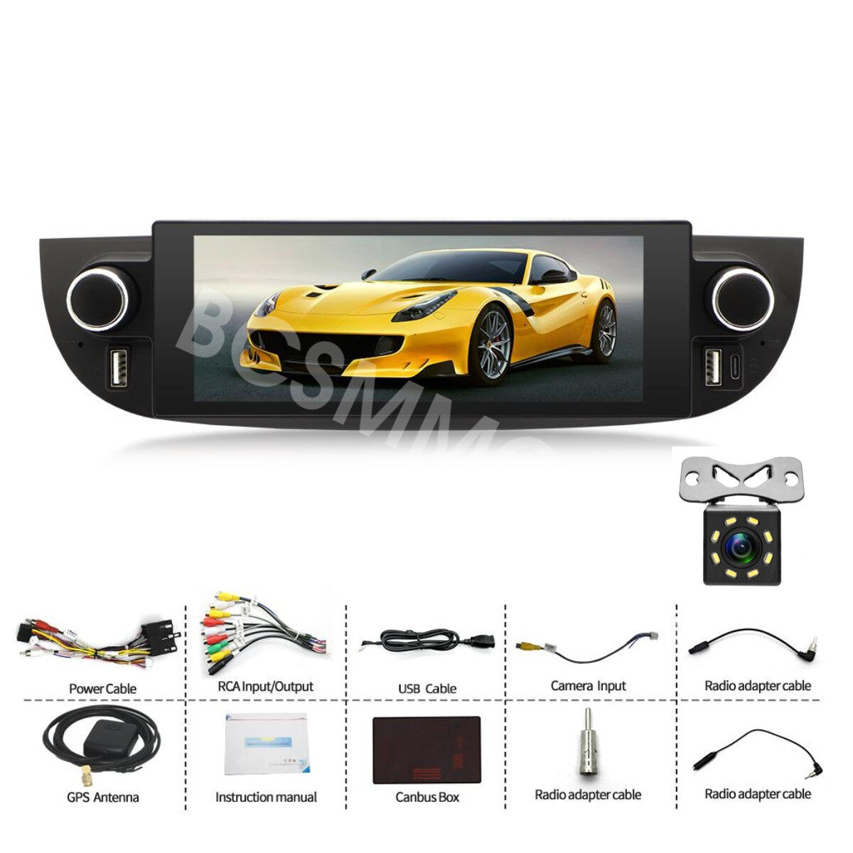 Android 14 Car MP5 Player Touch Screen GPS WiFi W/Cam Fit for Fiat 500 2007-2018
