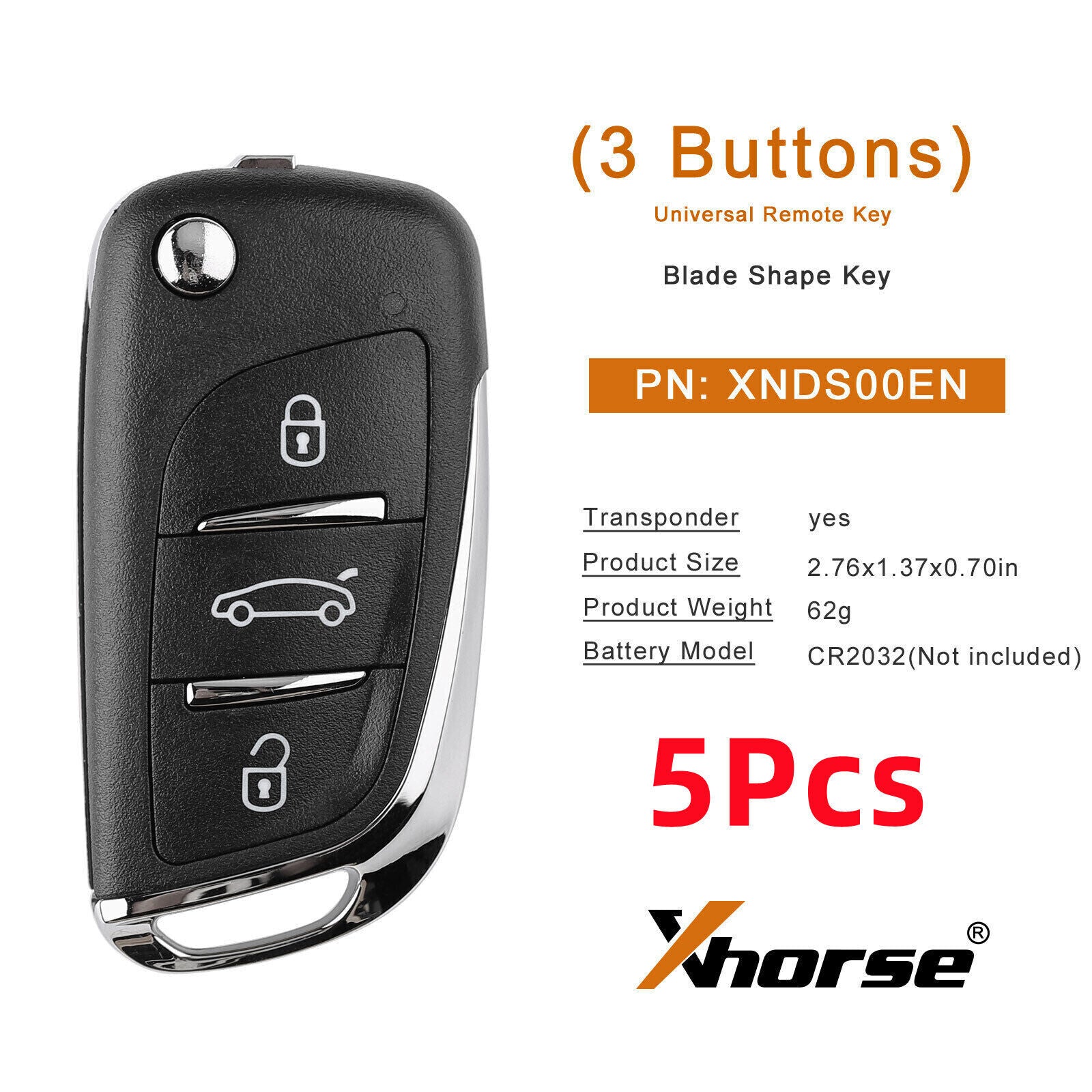 5Pcs Universal Wireless Remote Key for DS Flip Style 3 Buttons XNDS00EN HK