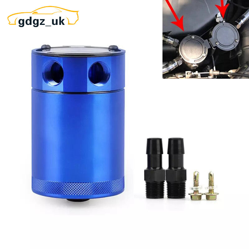 Oil Catch Can Reservoir Tank Baffled 2Port Oil Catch Tank Air Oil Separator Blue