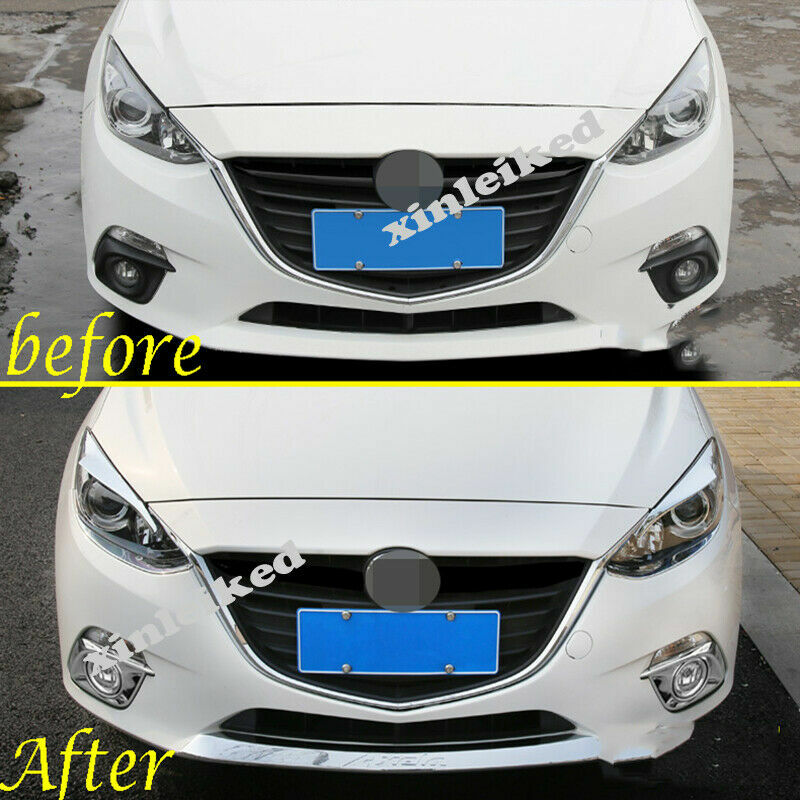 2X for Mazda 3 Axela 2014-16 Chrome Headlight Eyebrow Eyelids Cover Trim Decor