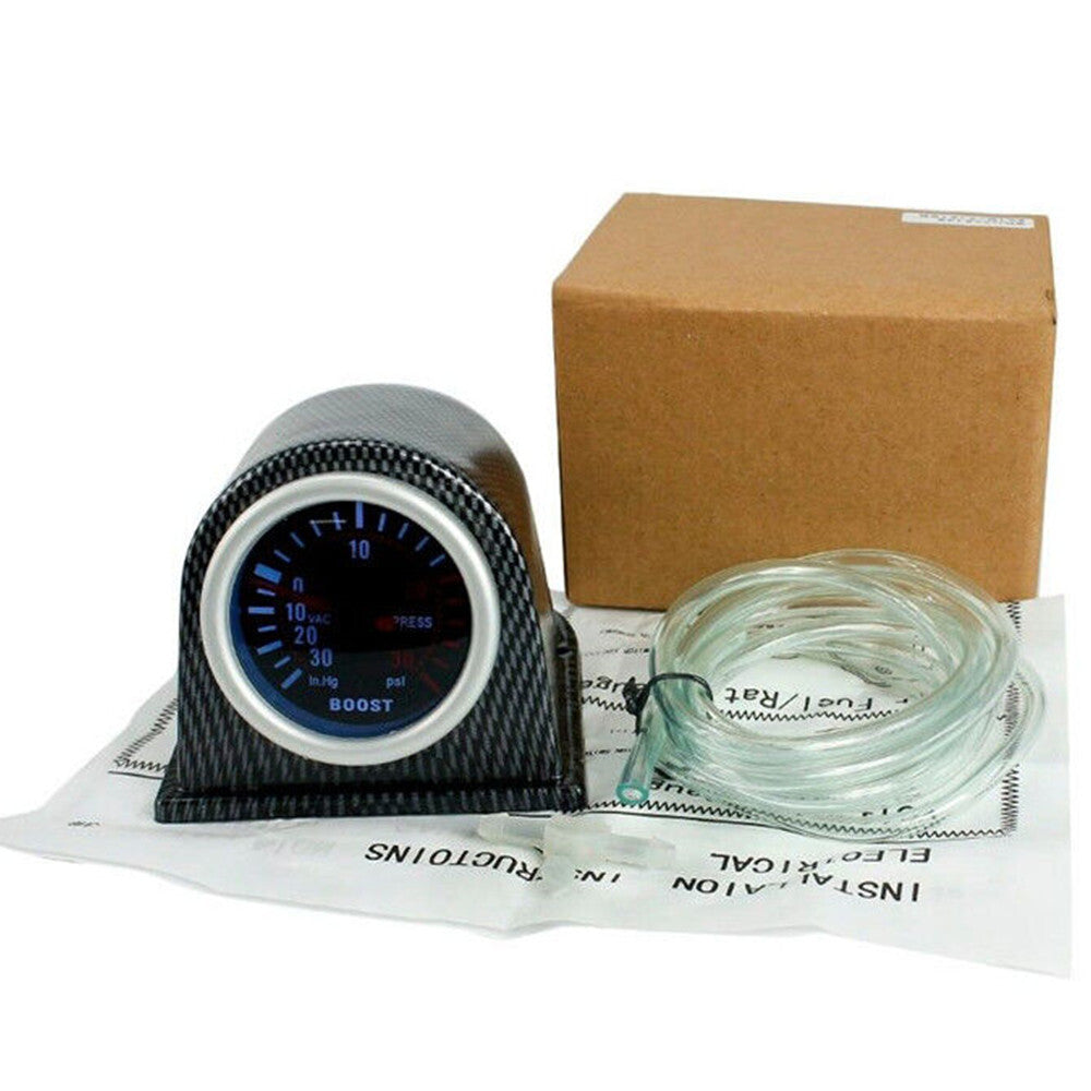 Car Turbo Boost Gauge Psi+Carbon Fiber Look Pod Pointer Display Meter 2in 52mm