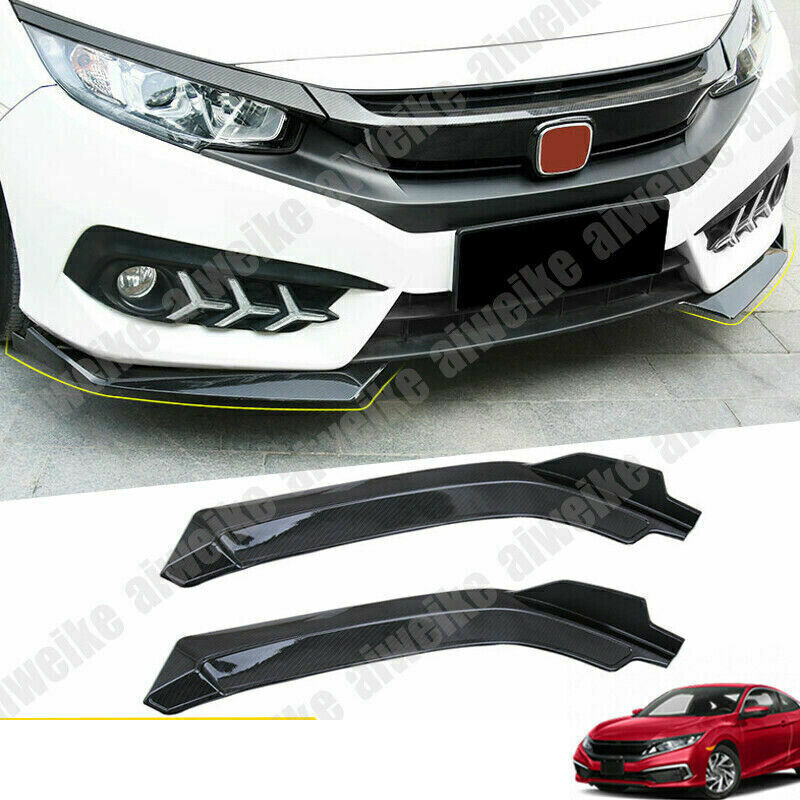 2X Carbon ABS Bumper Lip Diffuser Splitter Spoiler Trim for Honda for Civic 2019-21