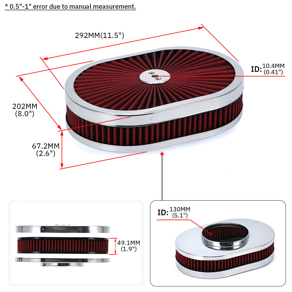 Universal Super Flow 12 Oval Washable Air Cleaner Red Element  Chrome Lid GM