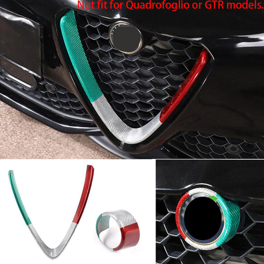 2¡Á3color Carbon Front Logo Decorative Grille Trim for Alfa Romeo for Stelvio 2017+