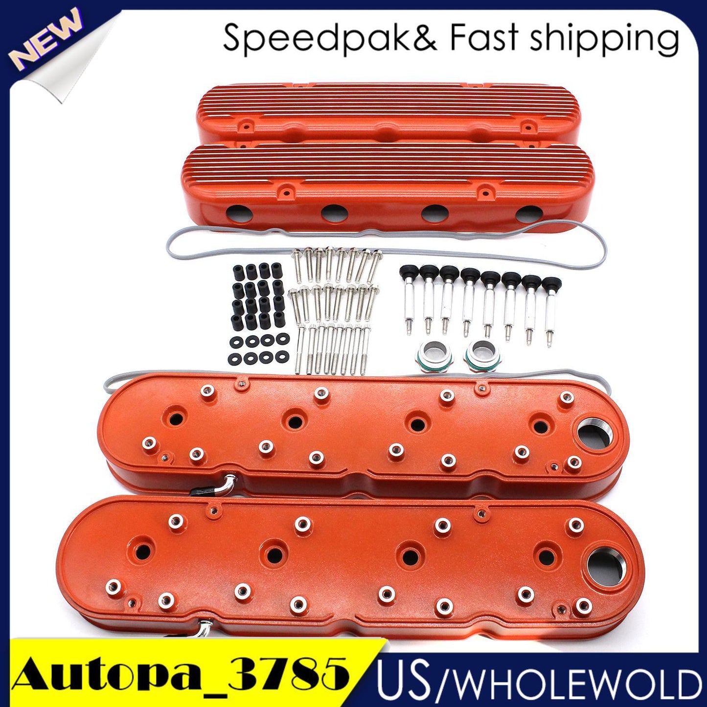 2Pcs Orange Aluminum Engine Valve Covers 241-183 Fits for Chevy LS1 LS2 LS3 LS6