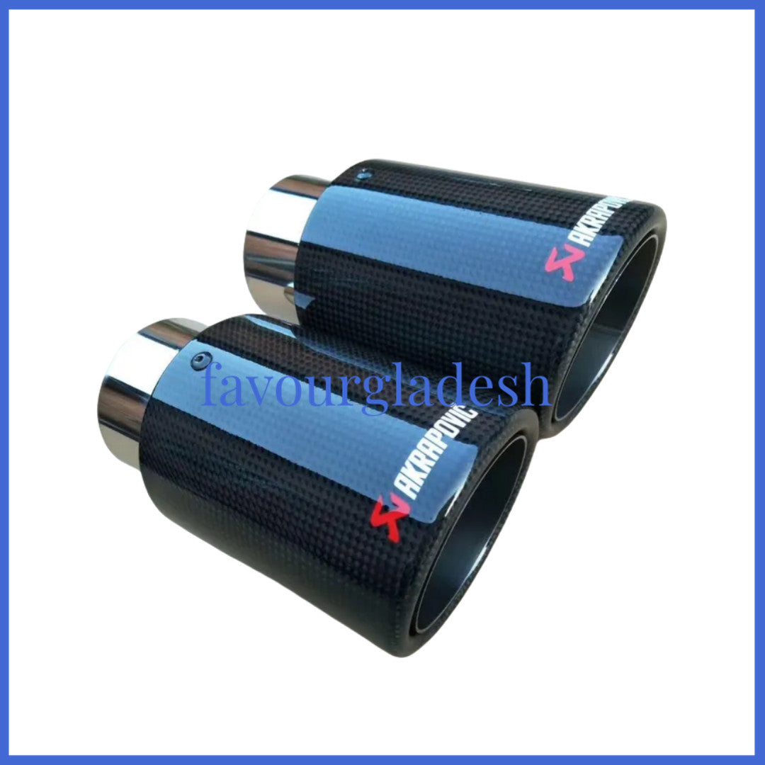 2Universal Akrapovic Glossy Carbon Fiber Exhaust Muffler tip Tail pipe 63-76mm
