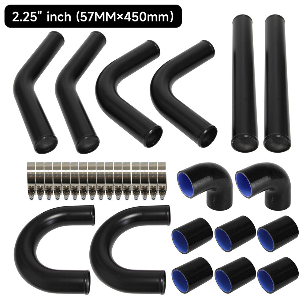 2.25'' 57mm Universal Turbo Boost Intercooler Air Aluminum Pipe Kit 8PCS Black