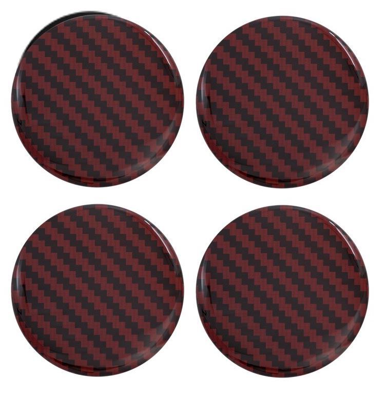 4-Piece Carbon Red Edge Stickers, Wheel Center Stickers, Rim Stickers 45mm
