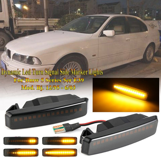 Dynamic Turn signal lights and LED marker lights suitable for BMW E39, 525i, 528i, 530i, and 540i models from 1997 to 2003.