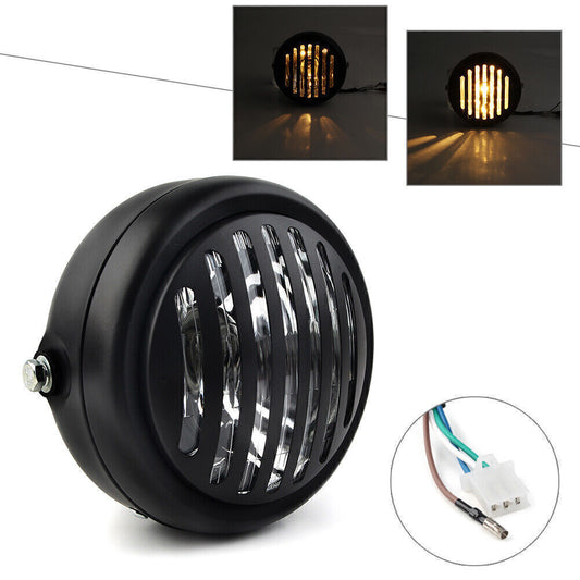 6.5 Black Motorcycle Grill Headlight Fit for Harley Sportster Chopper Cafe Racer
