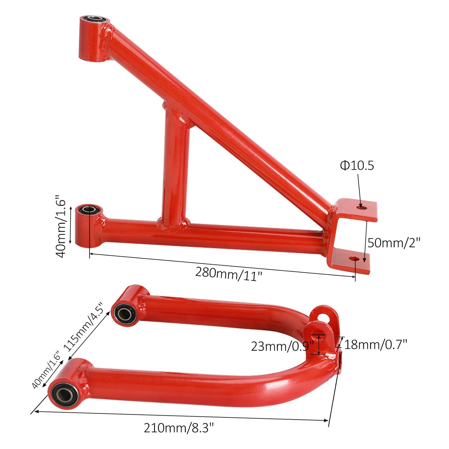 Front suspension kit for all-terrain vehicles, go-karts, four-wheeled bicycles, off-road vehicles - upper/lower control arms