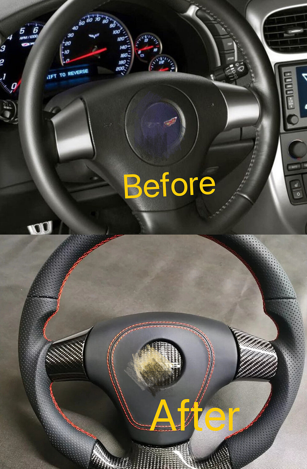 C6 Carbon fiber Button Cover for Corvette Steering Wheel Trim 2006-2013 Replace