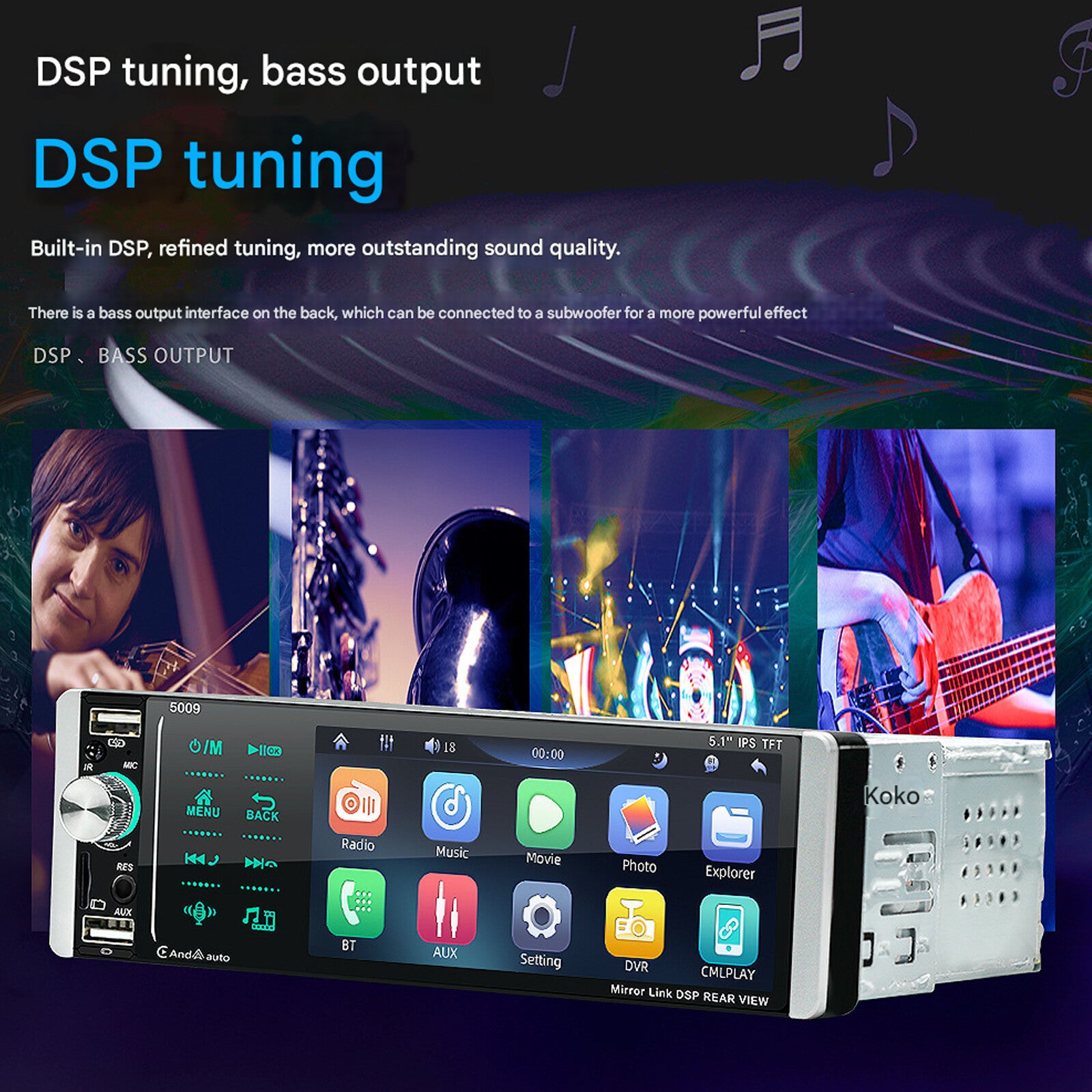 1Din 5.1in Car Radio MP3 USB AUX AM/FM Digital Media Stereo Receiver Mirror LiTU