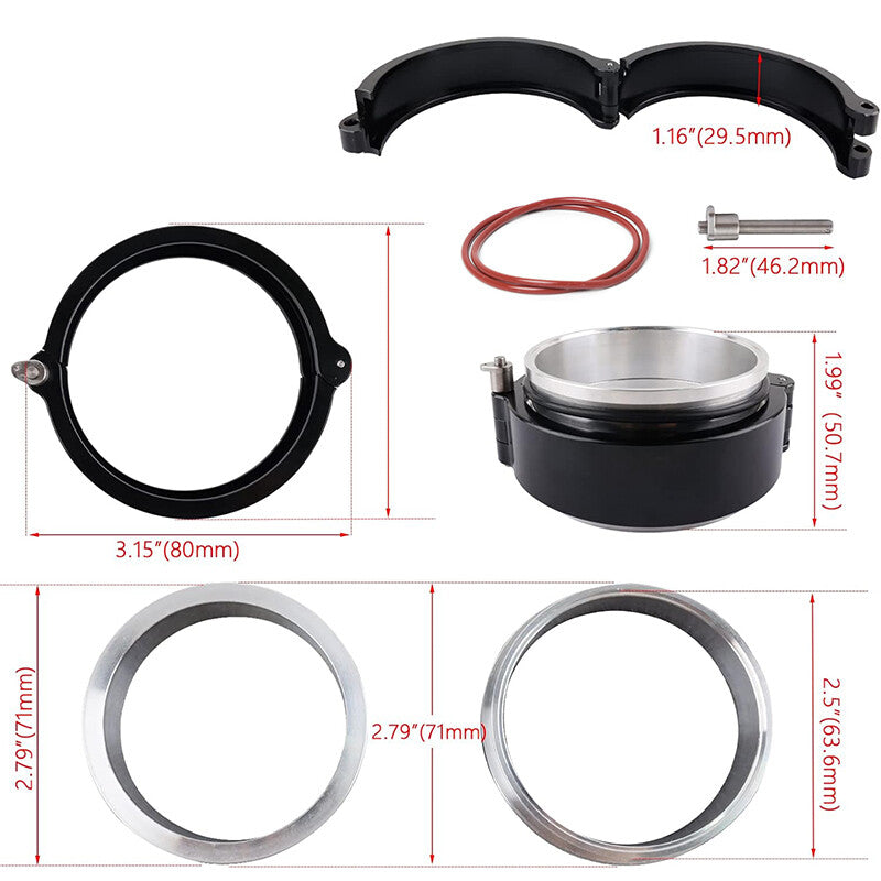 251mm Aluminum Quick Release V-Band Clamp Kit for Intake Intercooler Pipe Blk
