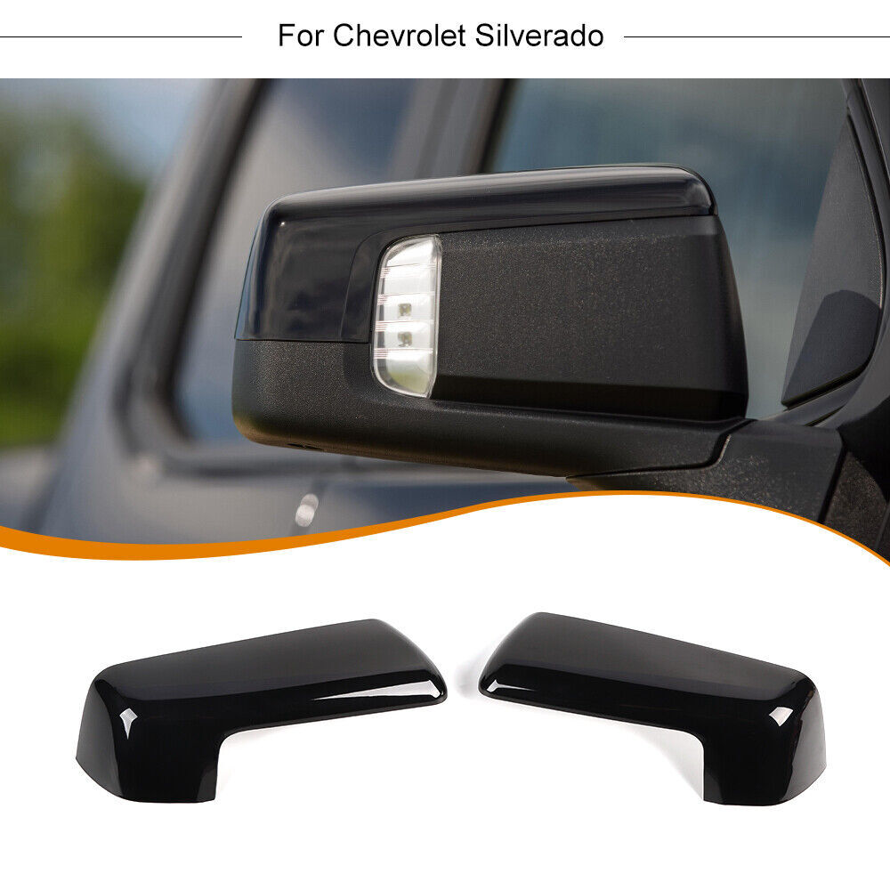 2x Top Half Mirror Cover Glossy Black For 19-23 for Chevy Silverado/ for GMC for Sierra JY