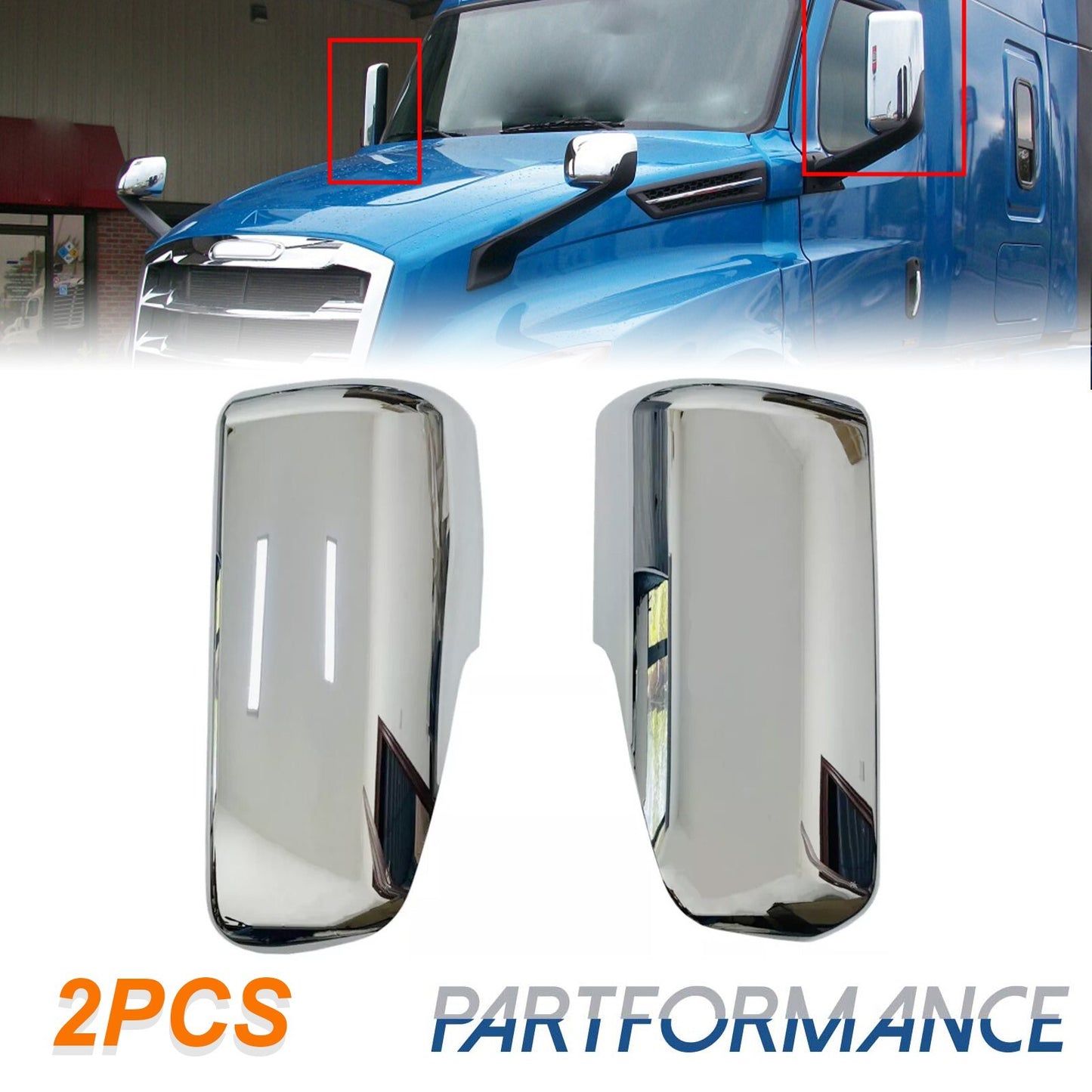 Suitable for 2018-2023 for Freightliner Cascadia, a pair of chrome-plated door mirror covers (left and right).