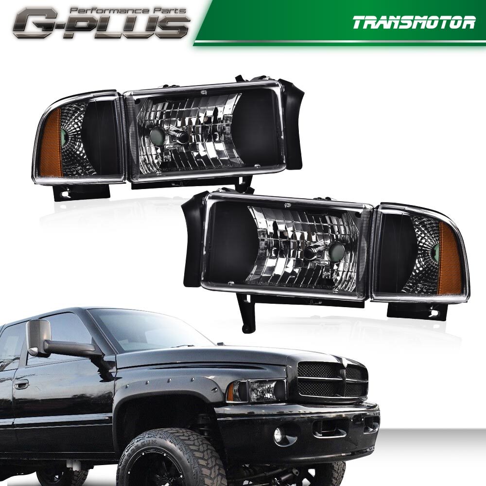 Suitable for 94-02 for Dodge for RAM 1500 2500 3500 headlight lamps with chrome lenses and amber corners.