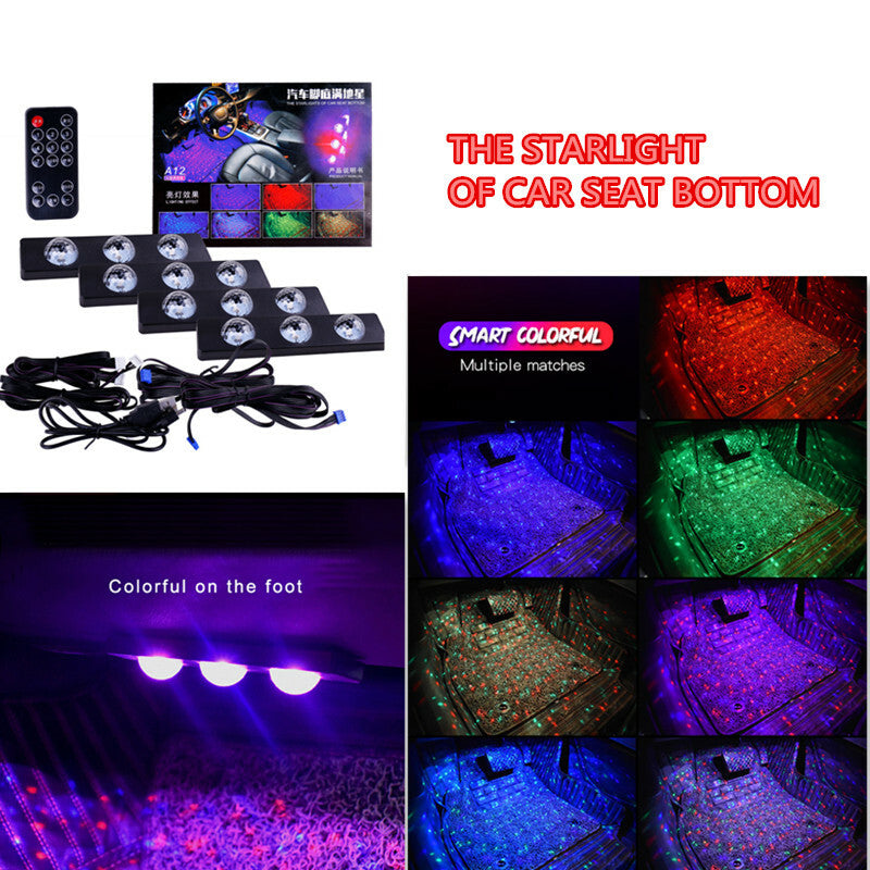 Car 12LED RGB Star Sole Atmosphere Lights Sound Control Decor Bottom Lamp Kit