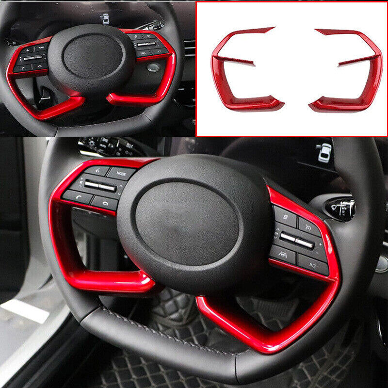 for Hyundai for Elantra 2021-2023 Red Glossy Steering Wheel Button Frame Trim 2PCS