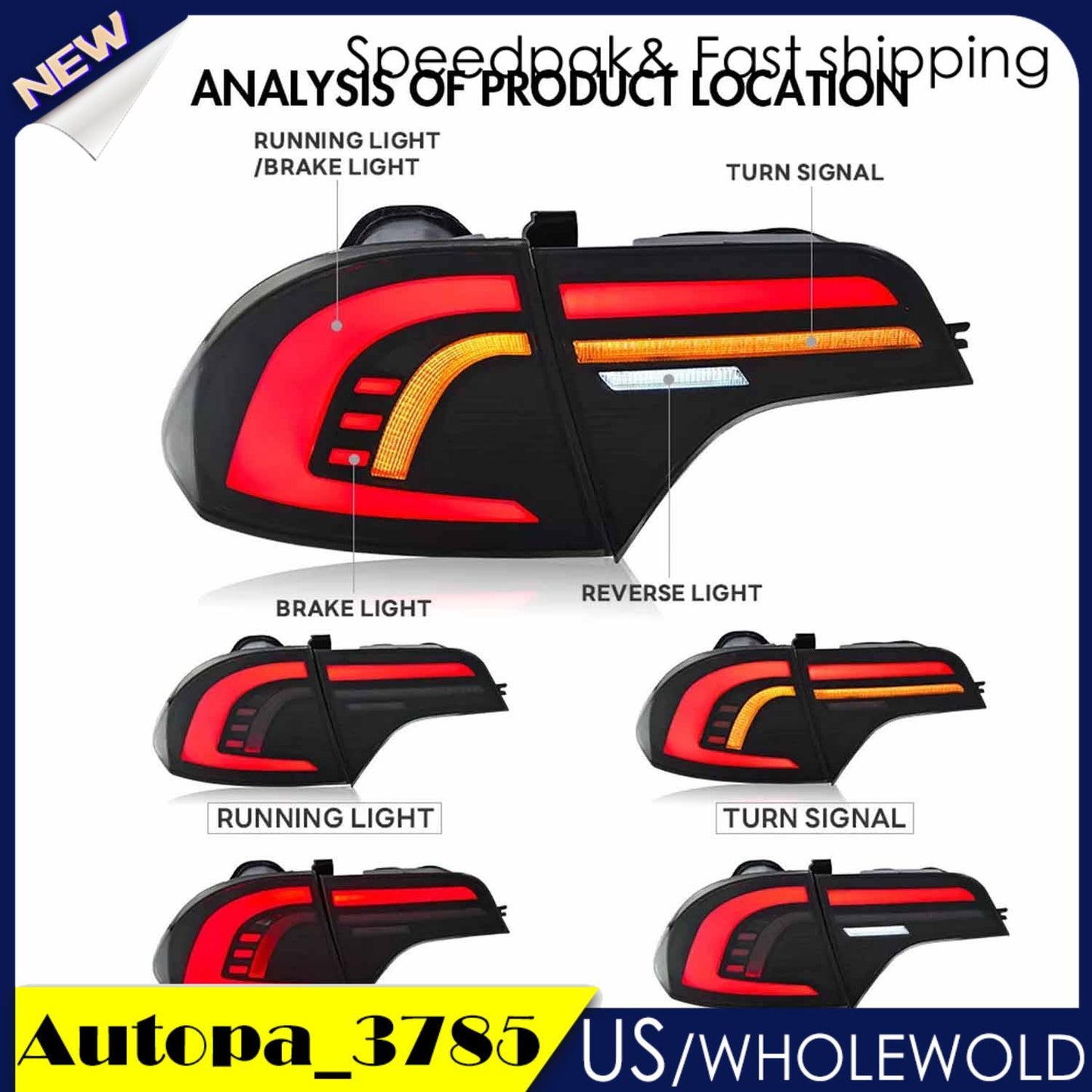 2PCS Full LED Tail Lights Fit for Honda for Civic Sedan Start up Animation 2006-2011