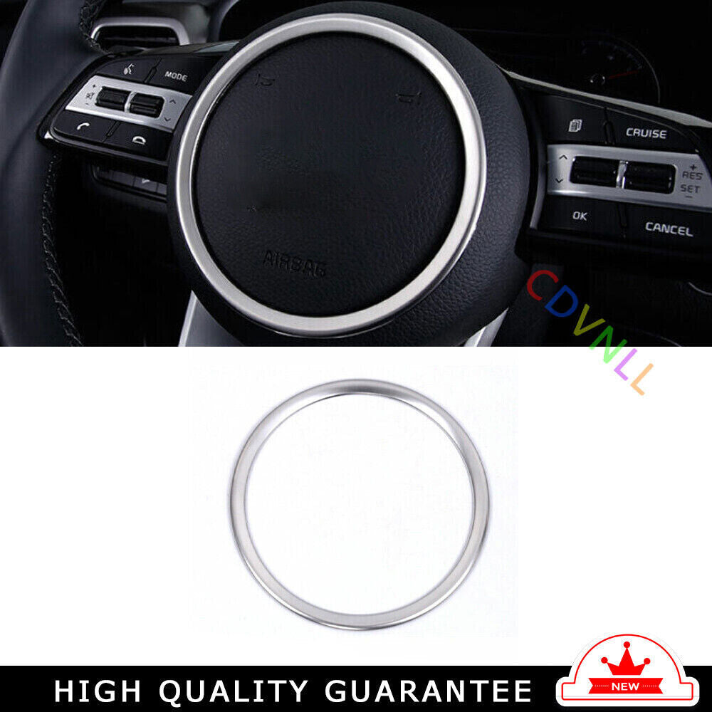 Car Steering Wheel Horn Ring Cover Trim 1 for Kia Seltos 2020-2022 Silver Steel