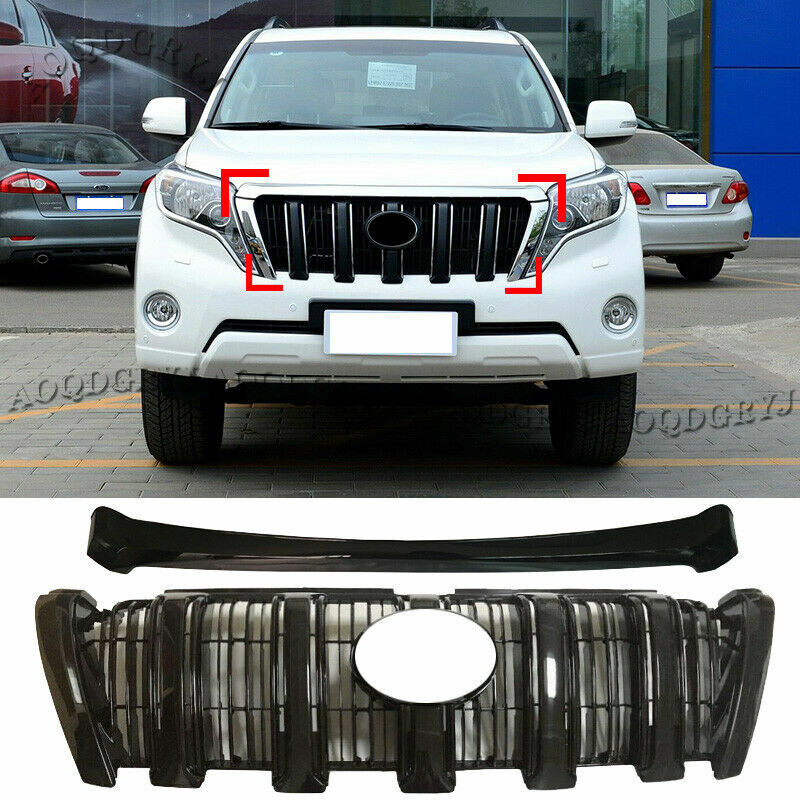 Glossy Black Front Bumper Hood Grille Grill Cover for TOYOTA PRADO 150 2014-2017