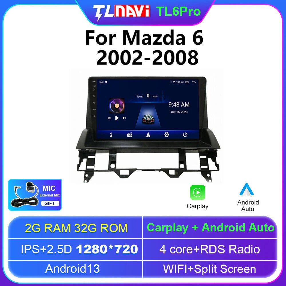Android CarPlay Car Radio for Mazda 6 2002-2008 GPS Multimedia Player Screen 4G
