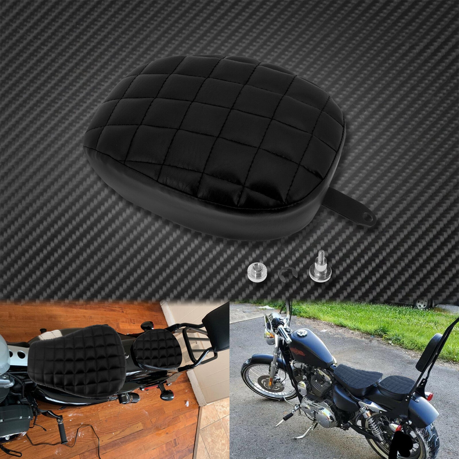 Black Rear Passenger Pillion Pad for Seat Fit for Harley Sportster 48 72 2010-2015