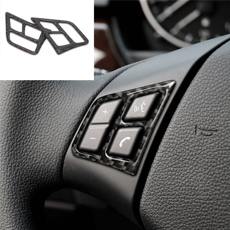 2X Carbon Fiber Steering Wheel Button Trim for BMW 3 Series E90 2005-2012