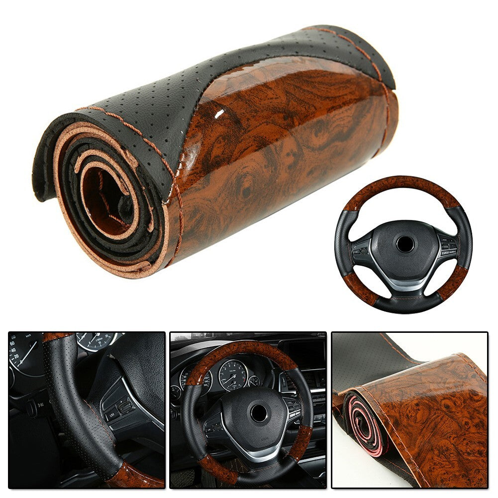 Peach Wood DIY Car Truck Leather Steering Wheel Cover with Pins and Thread - New Product