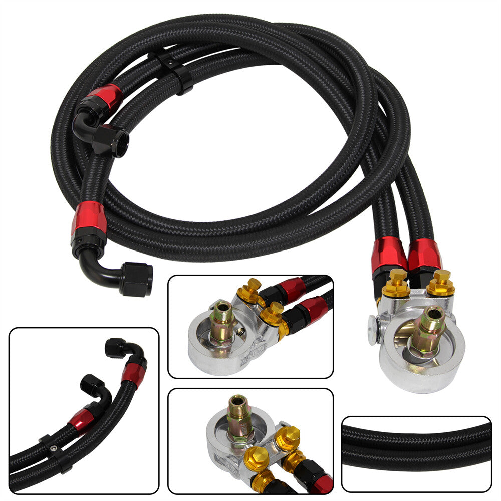 AN10 Oil Line + Oil Filter Cooler Sandwich Adapter Kit Thermostat w/80 Deg 176 F
