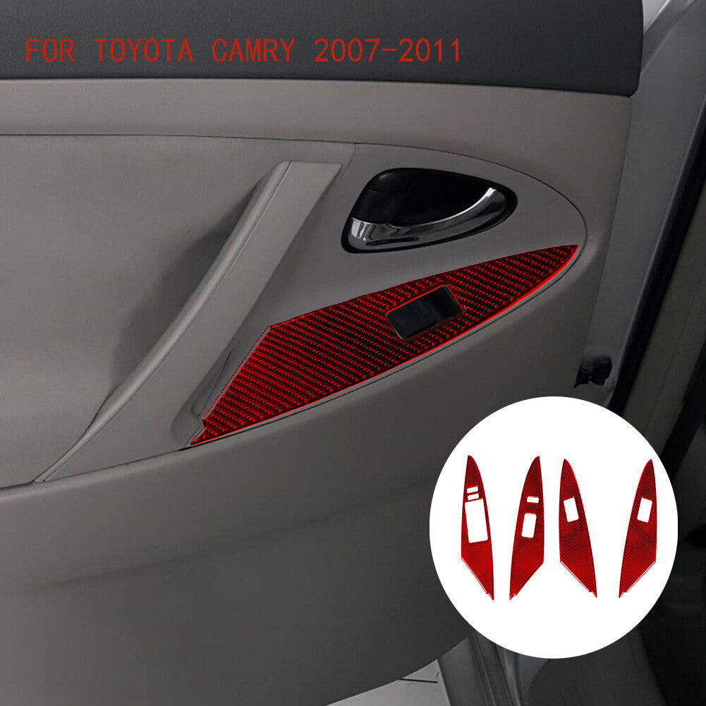 4Pcs For 2007-11 for Toyota for Camry Red Carbon Fiber Door Window Lift Panel Cover Trim