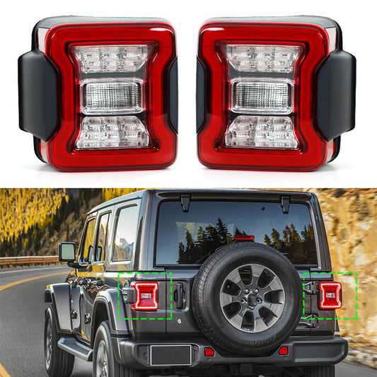 A pair of LED taillight assemblies suitable for Jeep Wranglers around 2018 models.