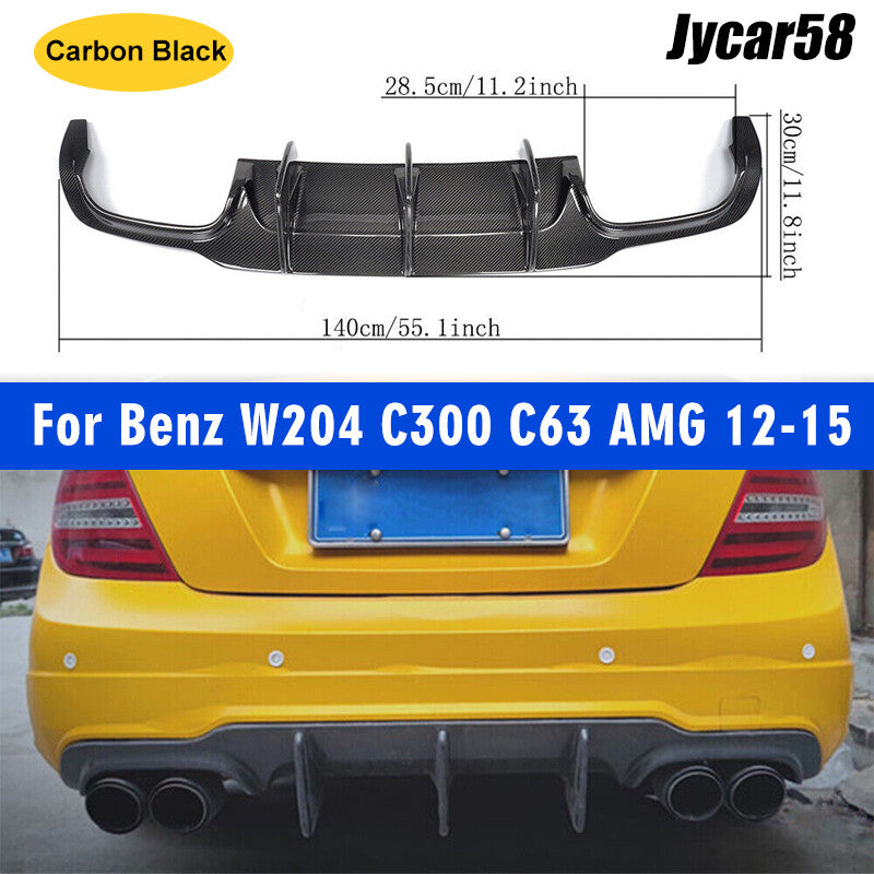 REAL CARBON Rear Bumper Lip Diffuser Valance for Benz W204 C300 C63 AMG 2012-15